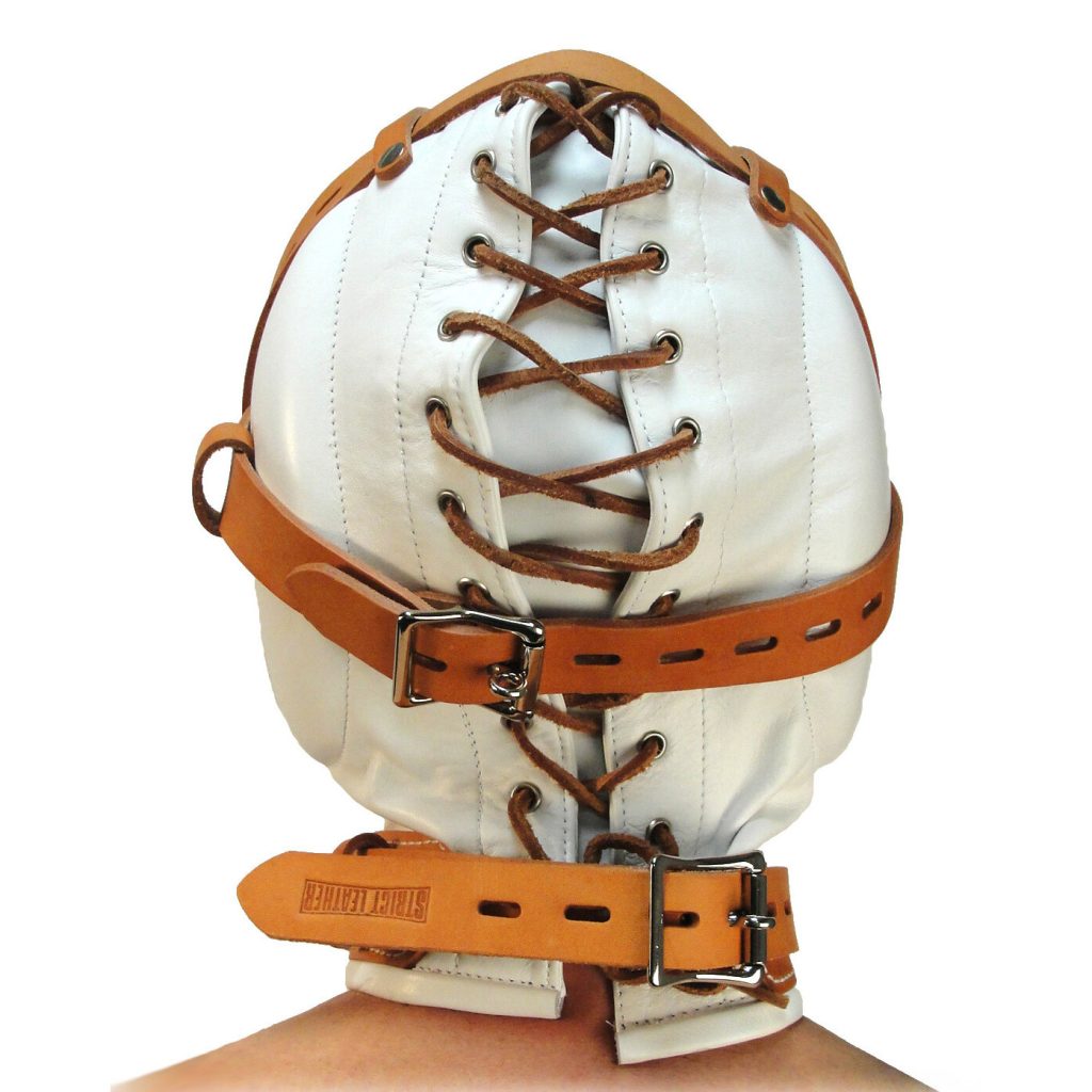 Total Sensory Deprivation White Leather Hood - Mediumlarge