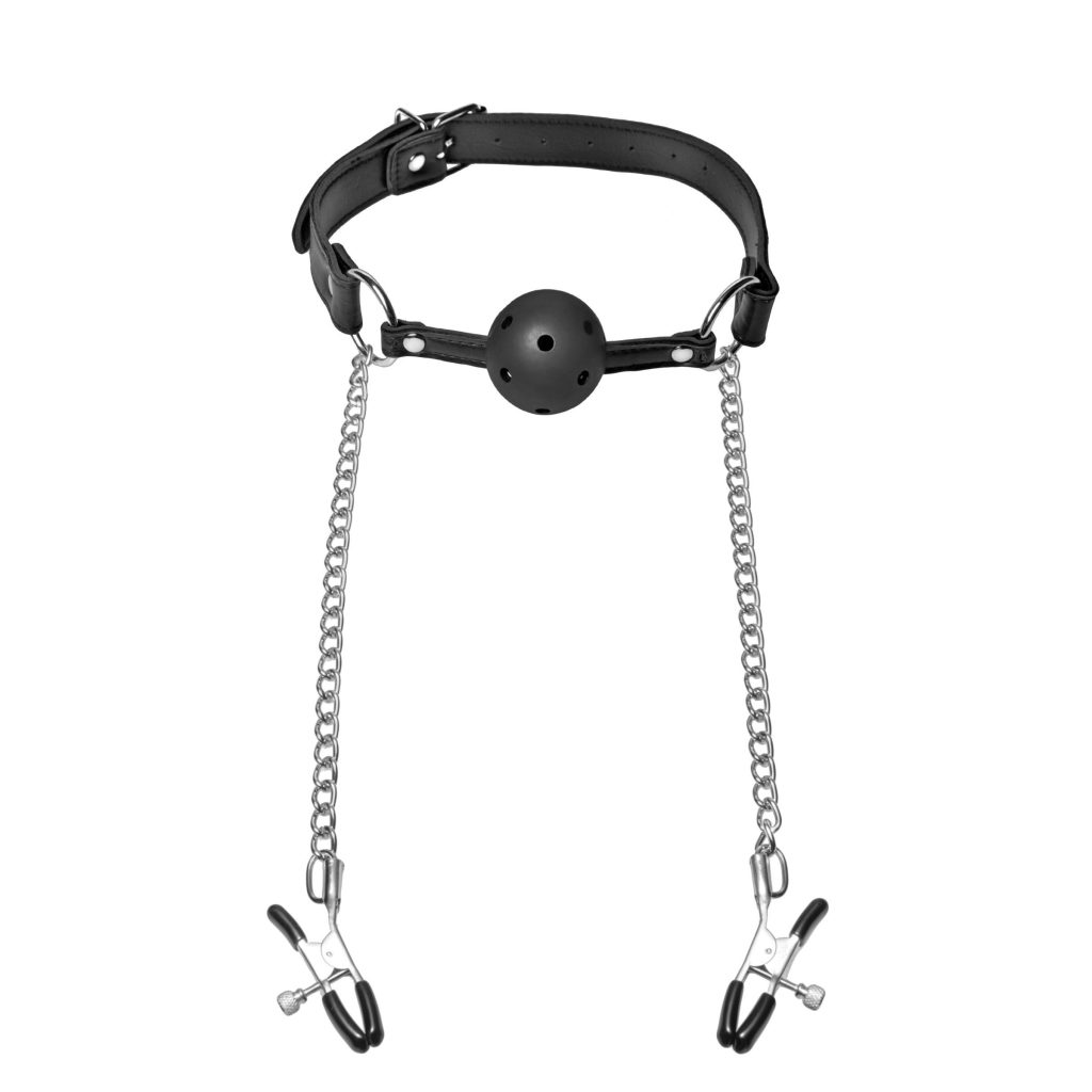 Breathable Ball Gag With Nipple Clamps