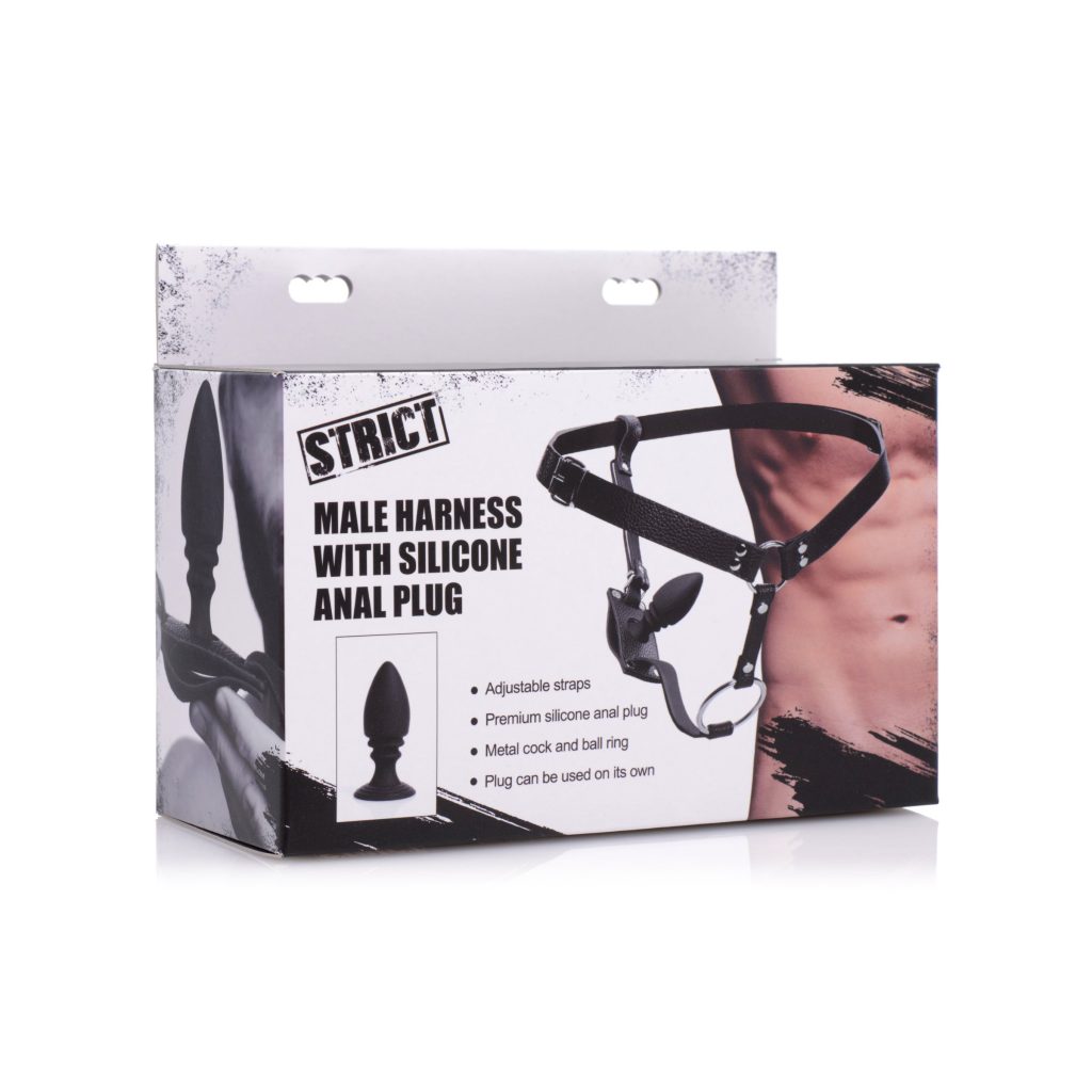 Male Cock Ring Harness With Silicone Anal Plug