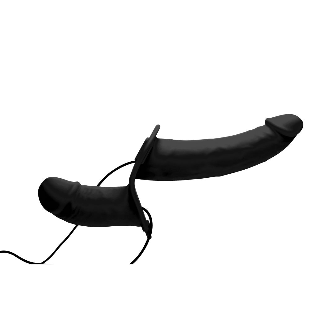 Power Pegger Black Silicone Vibrating Double Dildo With Harness