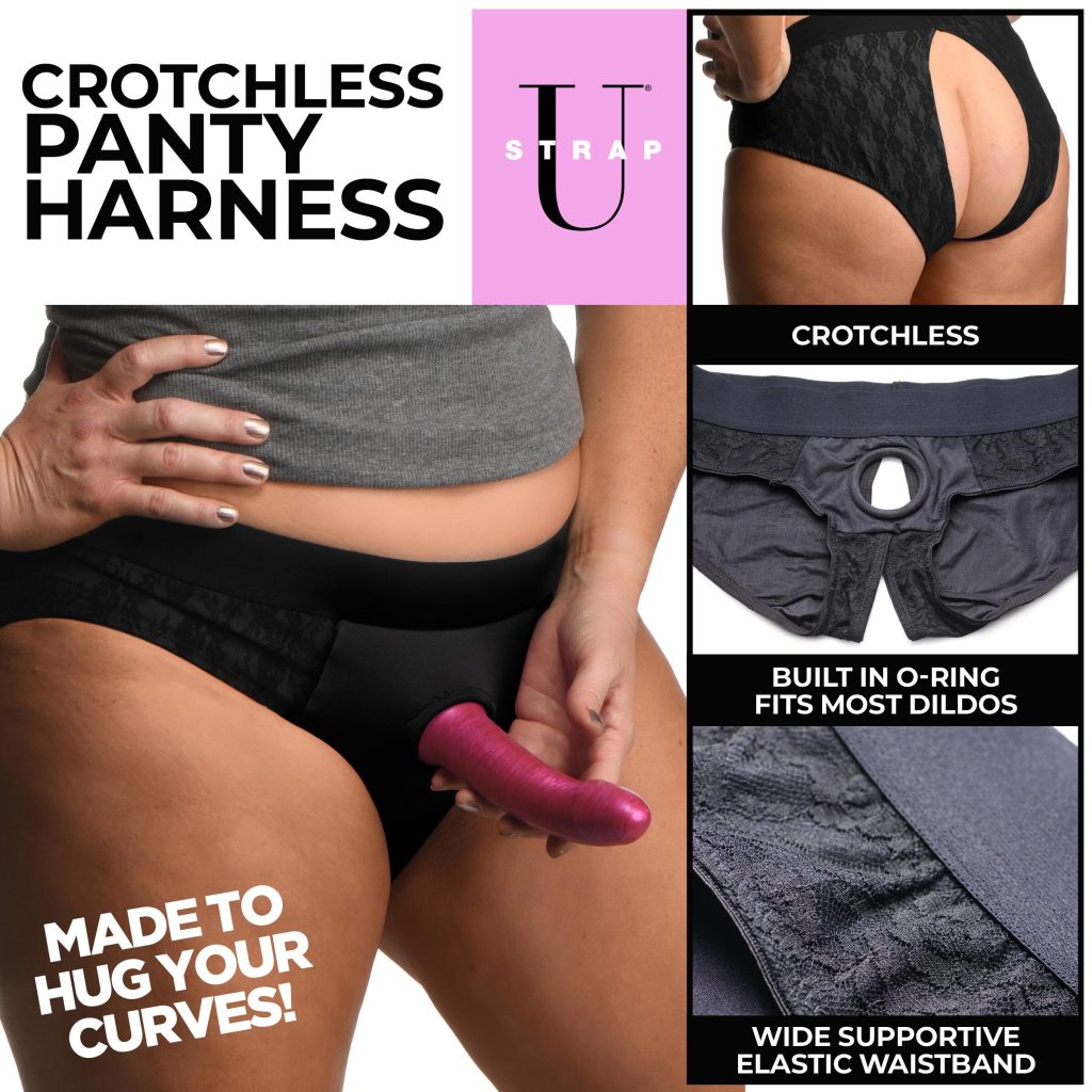 Lace Envy Black Crotchless Panty Harness - 2xl