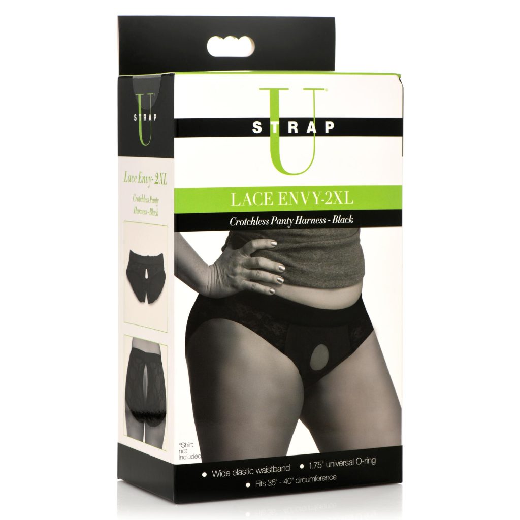 Lace Envy Black Crotchless Panty Harness - 2xl