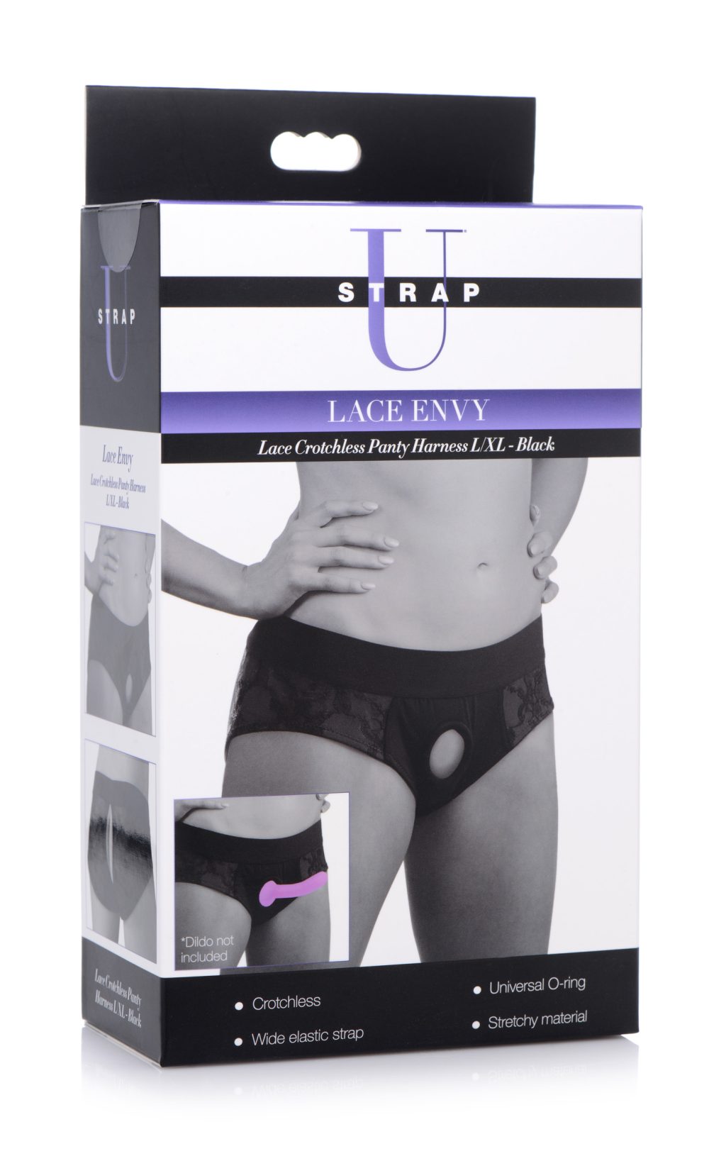 Lace Envy Black Crotchless Panty Harness - L-xl