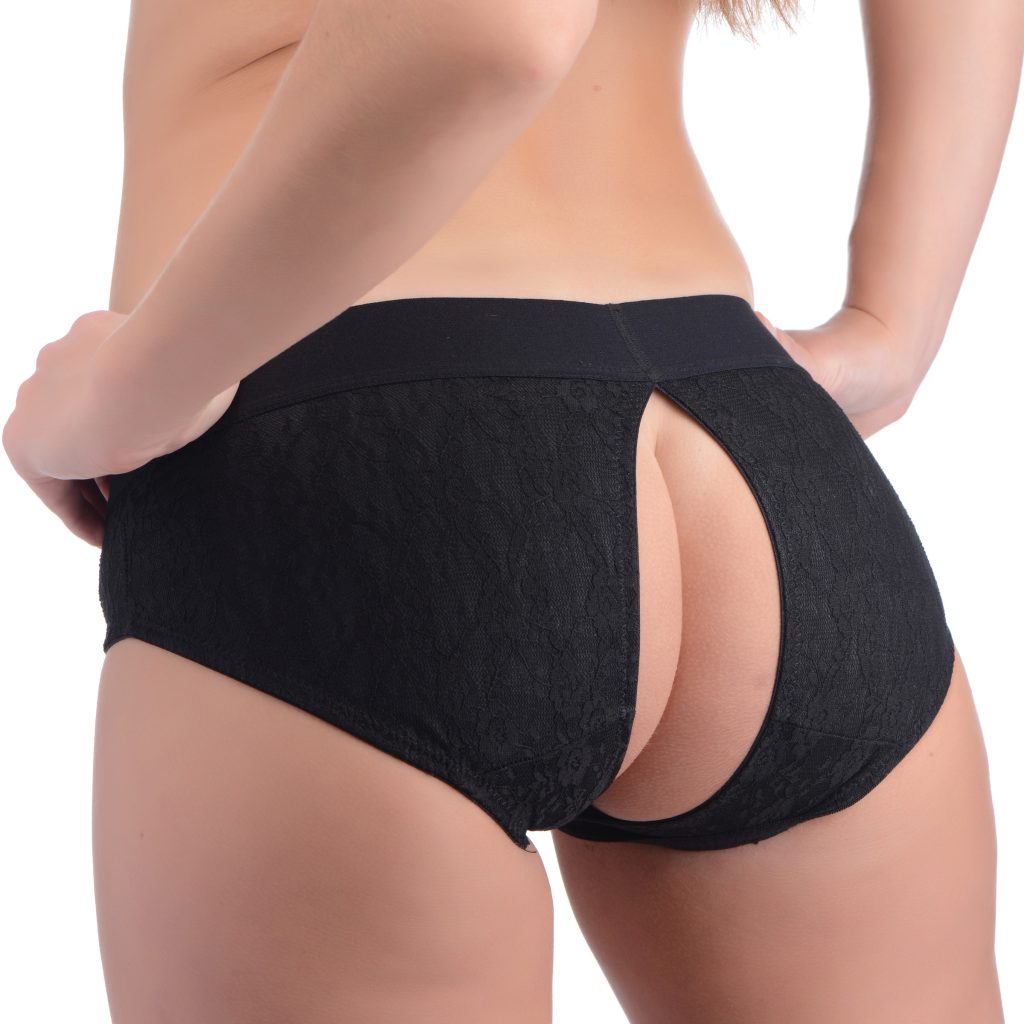 Lace Envy Black Crotchless Panty Harness - L-xl