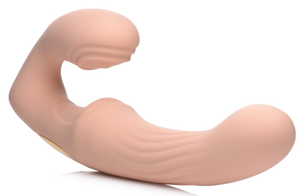 15x U-pulse Silicone Pulsating And Vibrating Strapless Strap-on With Remote - Blush