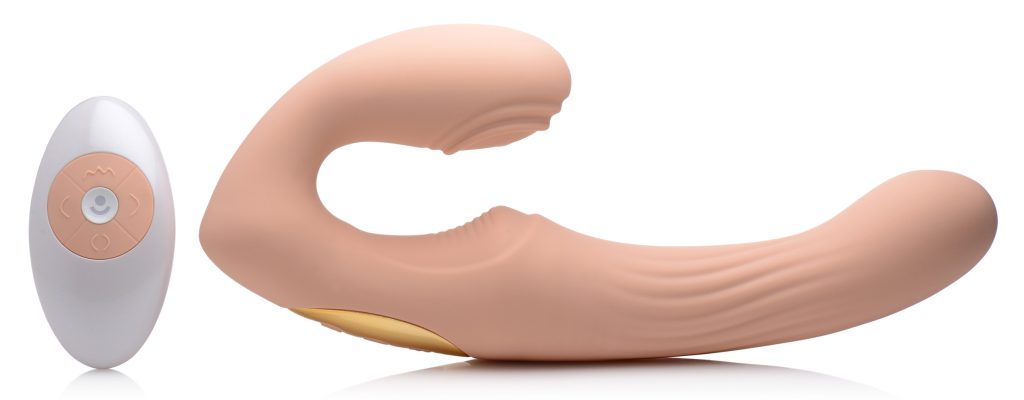 15x U-pulse Silicone Pulsating And Vibrating Strapless Strap-on With Remote - Blush