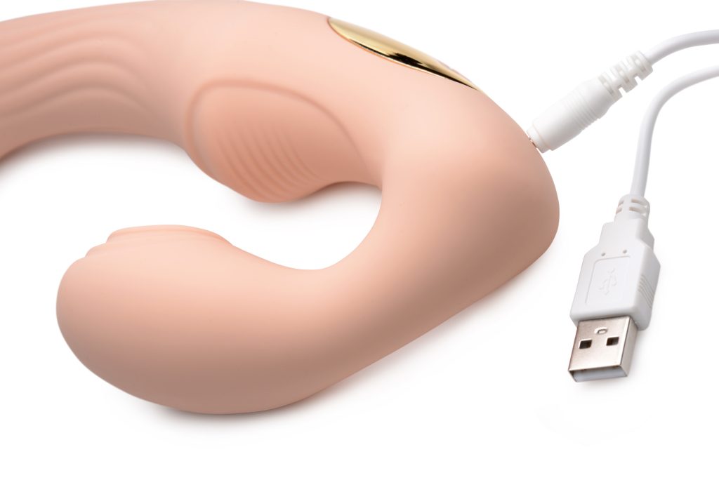 15x U-pulse Silicone Pulsating And Vibrating Strapless Strap-on With Remote - Blush