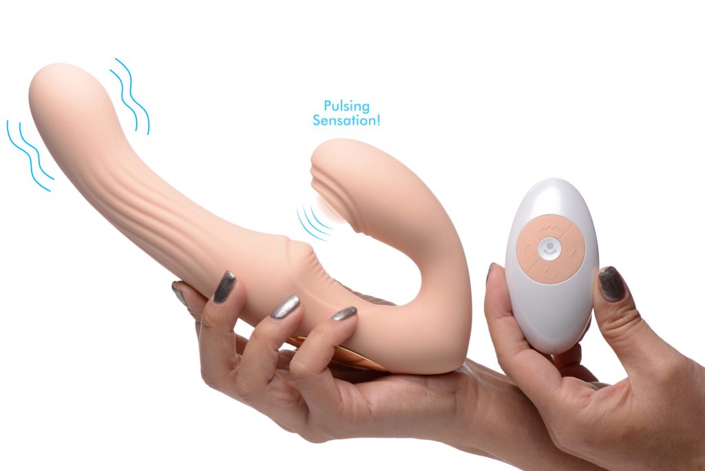 15x U-pulse Silicone Pulsating And Vibrating Strapless Strap-on With Remote - Blush
