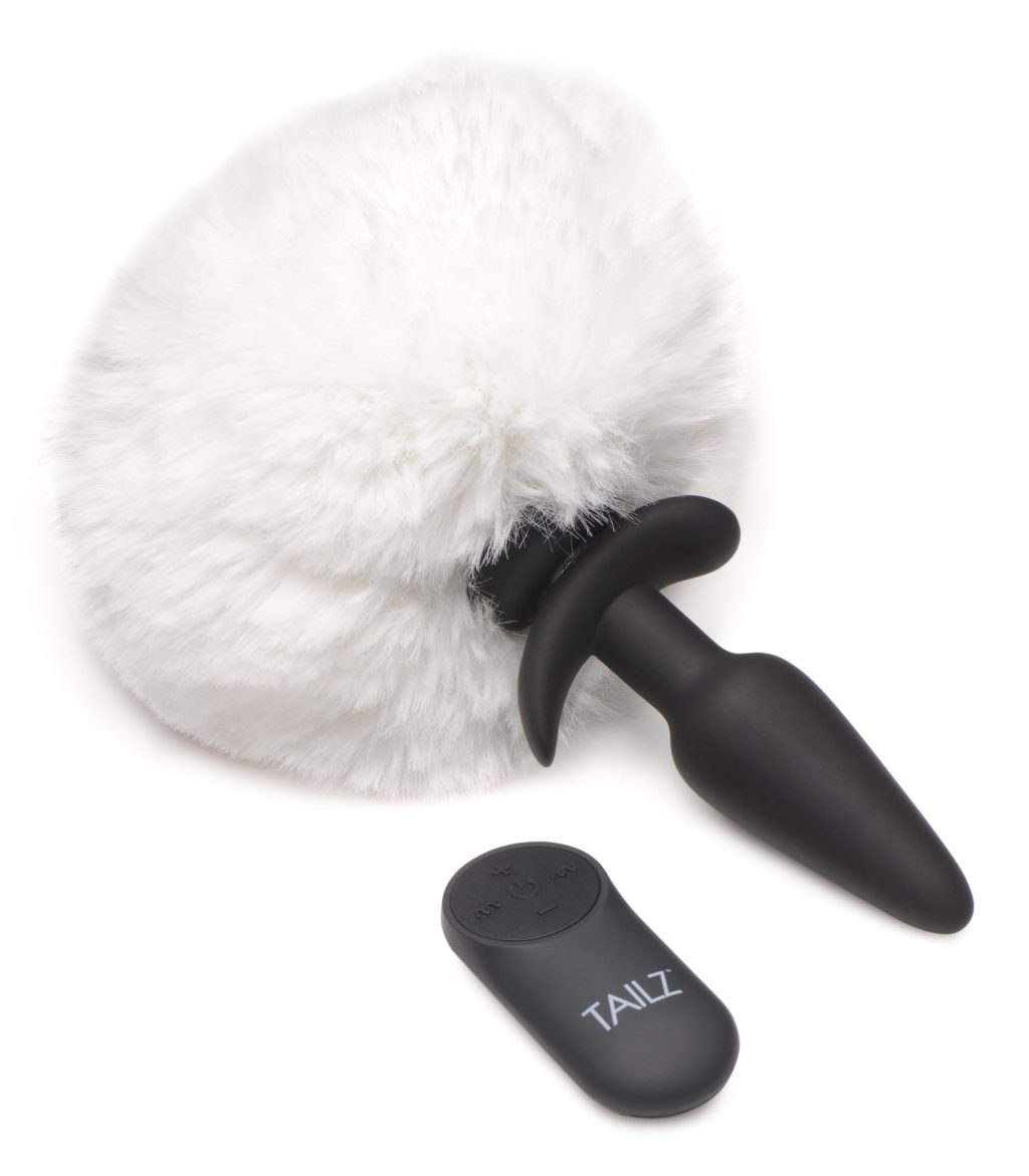 Large Vibrating Anal Plug With Interchangeable Bunny Tail - White