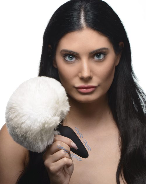 Large Vibrating Anal Plug With Interchangeable Bunny Tail - White