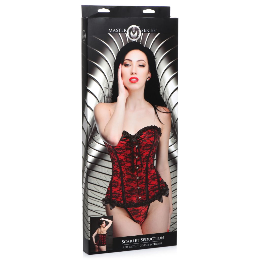 Scarlet Seduction Lace-up Corset And Thong - Large