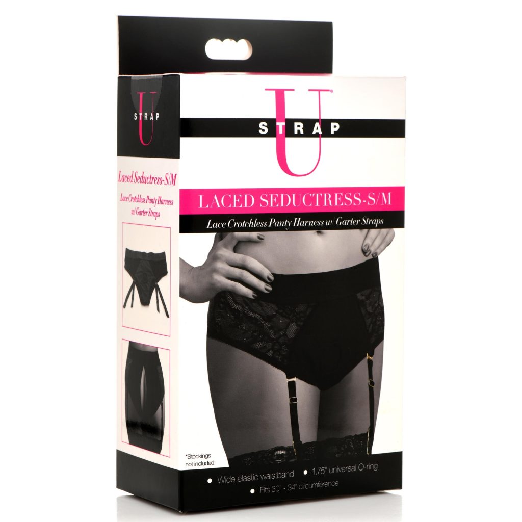 Laced Seductress Crotchless Panty Harness With Garter Straps - Sm
